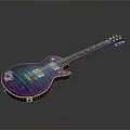 Modern Electric Guitar Featuring Purple Blue Gradient Finish White Pattern And Wooden Neck