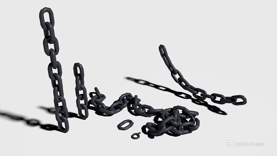 Black Chain Decorative Ornament Set With Various Lengths And Shapes On White Background 3d model 