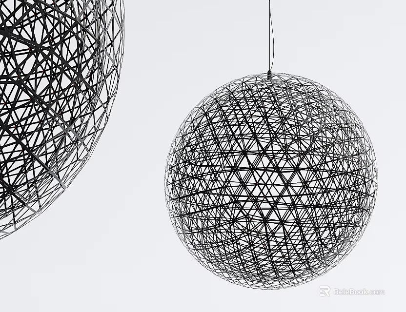 Modern Spherical Chandelier With Geometric Mesh Black Wire Hanging Decorative Design 3d model 