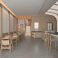 Modern Café Interior With Wooden Walls Curved Design Marble Counter And Bar Stools