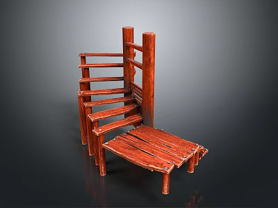 Wooden Staircase Structure With Steps Rung And Small Platform Design 3d model