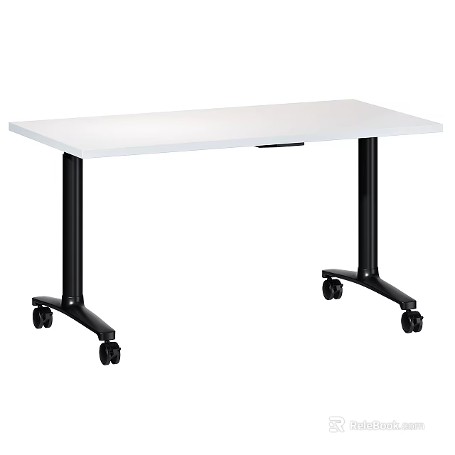 Modern Mobile Desk With White Tabletop And Black Wheeled Legs Design 3d model 
