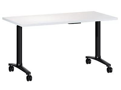 Modern Mobile Desk With White Tabletop And Black Wheeled Legs Design 3d model