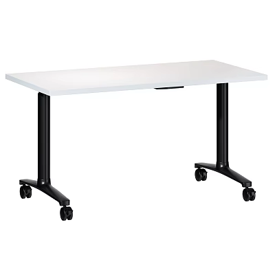 Modern Mobile Desk With White Tabletop And Black Wheeled Legs Design 3d model