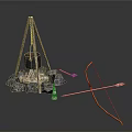 Primitive Tripod Cooking Scene With Hanging Pot Stones And Bow Arrow