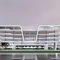 Modern Office Building For Telecom And Fire Center With Symmetrical Architecture And Reflective Waterfront