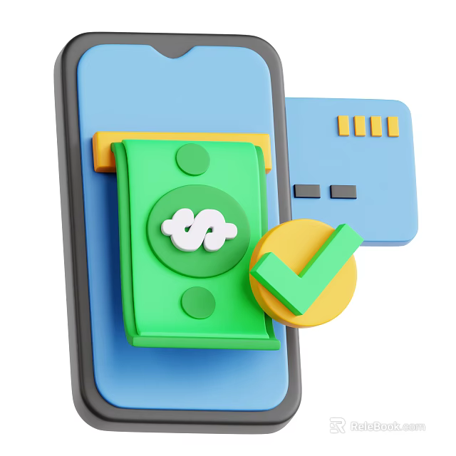 Smartphone Digital Payment With Cloud Icon Money Check Mark And Card 3d model