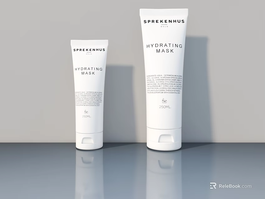 SORENSENUS Hydrating Mask Skincare Products With White Tubes On Gray Surface 3d model 