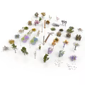 Various Plant Models Including Trees Shrubs And Flowers Arranged In Circle On White Background