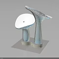 Mushroom Shaped Modern Buildings With Blue Glass Curtain Walls And White Bases
