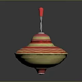 Red And Gold Striped Decorative Weapon With Spinning Top Structure And Metallic Accents