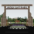Notai Camp Luxury Camping Site Entrance Gate With Wooden Structure Surrounded By Trees And Tents