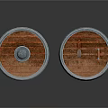 Medieval Wooden Shields With Metal Rim Central Boss And Crossed Handles