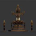 Ornate Golden Pagoda Like Structure With Lotus Base And Spire Pillars On Stone Slab