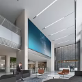 Modern Lobby Interior With Stylish Reception Desk Large Digital Screen And Seating Area