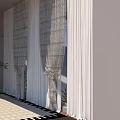 Elegant White Lace Curtains Enhancing Natural Light By Window With Greenery 3d model