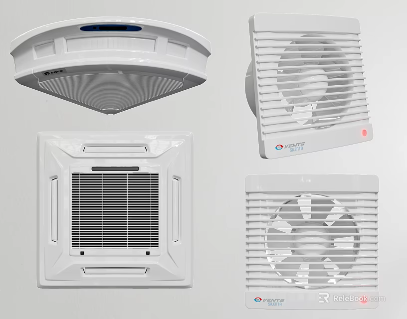 Modern White Air Conditioner Vents With Different Installation Types And Grille Designs 3d model 