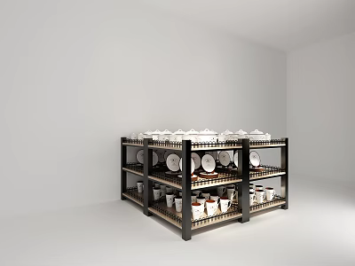 Modern Display Shelf With Multiple Layers For Plates And Cups In White Background 3d model
