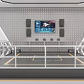 Modern Control Room Interior With Multiple Screens Metal Railings And Lighting