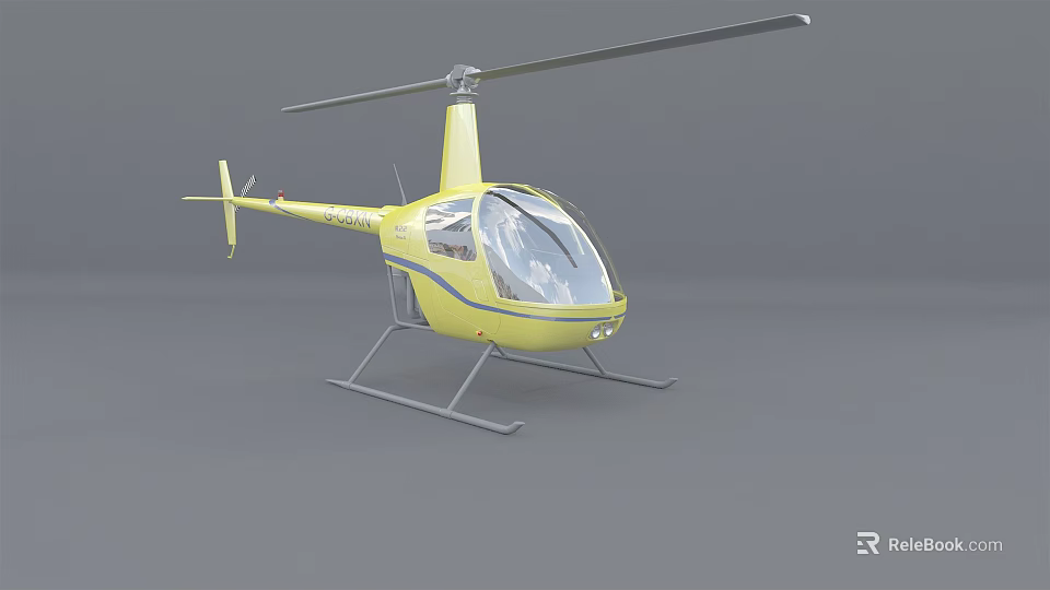 Yellow Small Helicopter With Transparent Cockpit Main Rotors And Landing Gear 3d model 