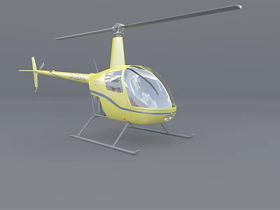 Yellow Small Helicopter With Transparent Cockpit Main Rotors And Landing Gear 3d model
