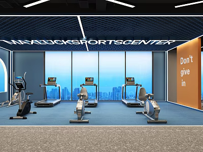 Invaders Sports Center Fitness Area With Modern Treadmills Elliptical Machines Large Windows And City View 3d model