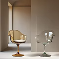 Modern Designer Single Chairs With Golden And Transparent Wine Glass Bases In Minimalist Room