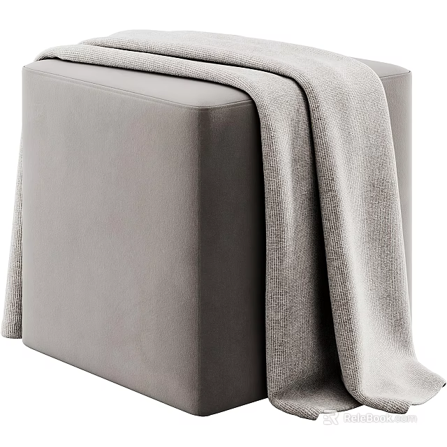 Square Gray Ottoman with Soft Woven Blanket for Modern Living Room Decor 3d model 