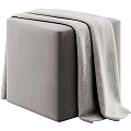 Square Gray Ottoman with Soft Woven Blanket for Modern Living Room Decor