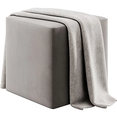 Square Gray Ottoman with Soft Woven Blanket for Modern Living Room Decor 3d model
