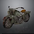 Vintage Green Camouflage Motorcycle Featuring Orange Seat And Rusty Retro Style