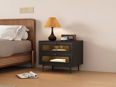 Modern Minimalist Bedside Table With Table Lamp Radio Drawer And Books 3d model