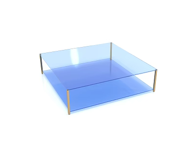 Modern Two Tiered Glass Coffee Table With Blue Surface And Gold Frame 3d model