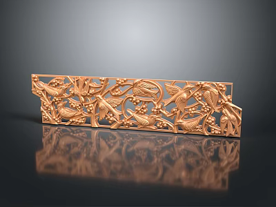 Golden Decorative Sculpture Carving With Intricate Floral Vine Leaf Patterns Shiny Surface On Black Background 3d model