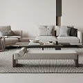 Modern Living Room with Light Colored Sofa Coffee Table and Floor to Ceiling Windows