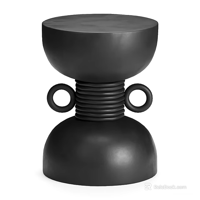 Modern Black Side Table With Circular Ring Accents And Elegant Base Design 3d model 