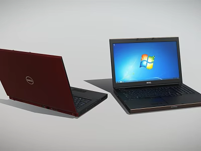 Dell Laptops Open And Closed With Windows Screen Display And Brand Design 3d model