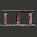 Architectural Model With Stone Tabletop Supported By Red Pillars On Green Base
