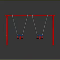 Red Swing Set With Two Blue Seats And Metal Frame On Gray Background