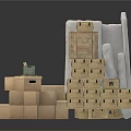 Packed Household Items In Various Sizes Of Cardboard Boxes And Wooden Crates