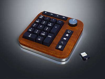 Wireless Numeric Keypad With Wooden Base Black Keys And USB Receiver 3d model