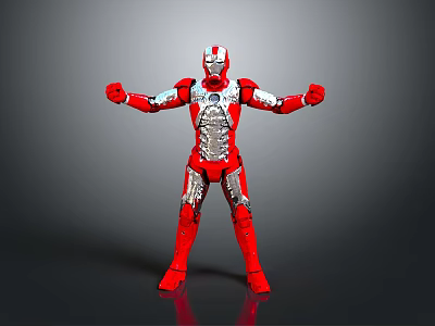 Red And Silver Iron Man Armor With Mechanical Details And Outstretched Arms 3d model