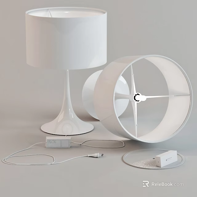 Modern White Table Lamps With Sleek Design Round Shade And Charging Cable 3d model 