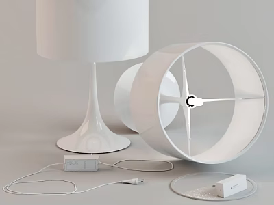 Modern White Table Lamps With Sleek Design Round Shade And Charging Cable 3d model