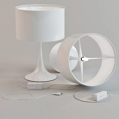 Modern White Table Lamps With Sleek Design Round Shade And Charging Cable 3d model