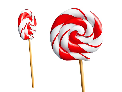 Two Red And White Swirl Lollipops On Wooden Sticks For Sweet Treats 3d model