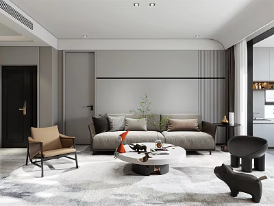 Modern Living and Dining Area Interior With Sofa Coffee Table And Decorative Rug 3d model
