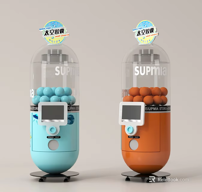 Space Capsule Themed Toy Vending Machine With Blue Orange Balls For Kids Play Equipment 3d model 