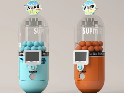 Space Capsule Themed Toy Vending Machine With Blue Orange Balls For Kids Play Equipment 3d model