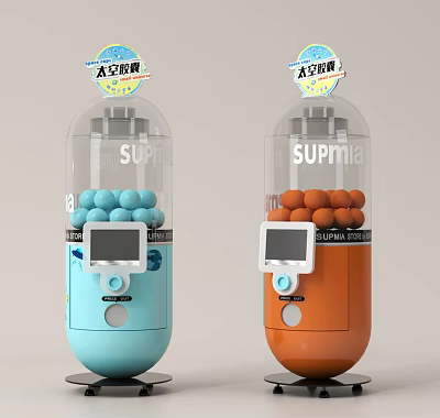 Space Capsule Themed Toy Vending Machine With Blue Orange Balls For Kids Play Equipment 3d model